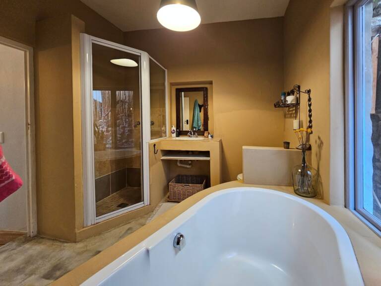 cardamom cottage gordons bay 17 bathroom with bath and shower 768x576